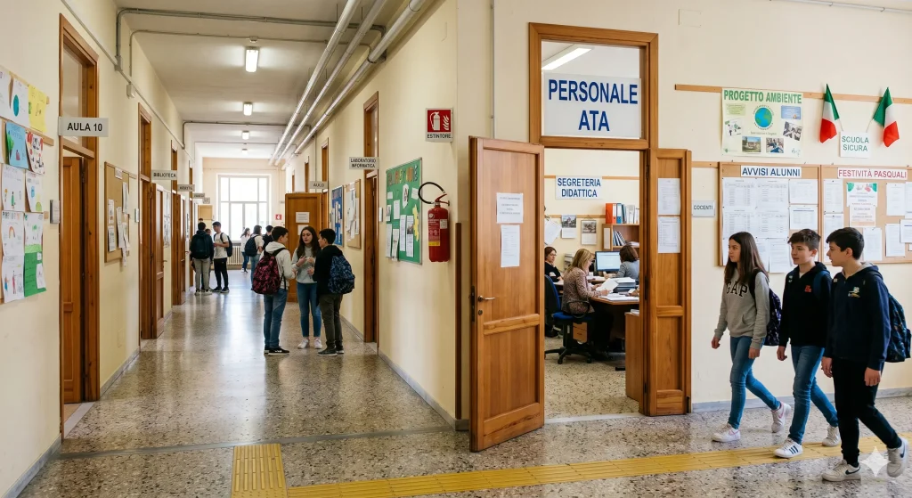 Certificazioni ATA: corridoio scuola con l'ufficio del Personale ATA