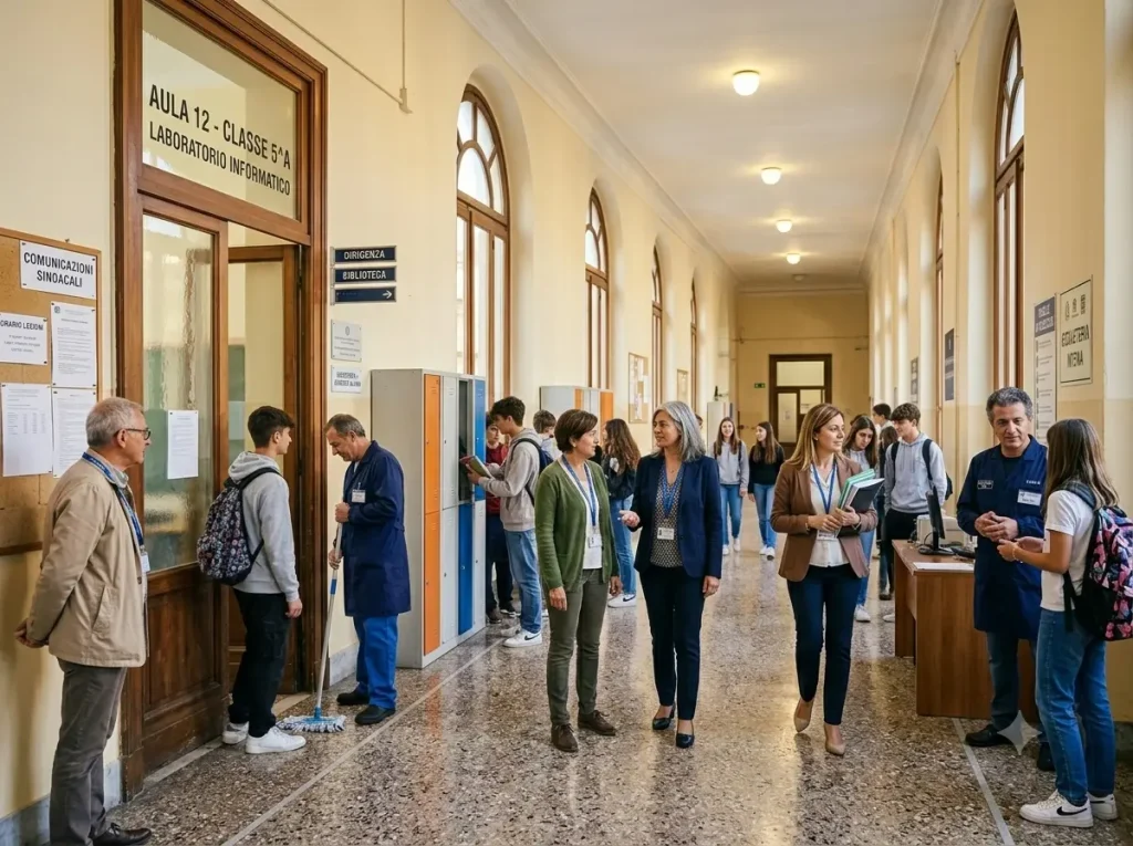 Come Aumentare il Punteggio in Graduatoria ATA: docenti, alunni e ATA in un corridoio scolastico