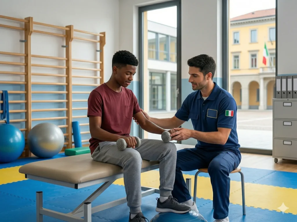 Corso OSA: un operatore con un alunno in palestra