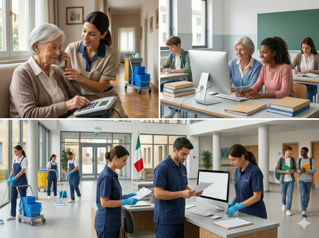 Corso OSA: immagine divisa in tre parti, con tre diversi momenti lavorativi