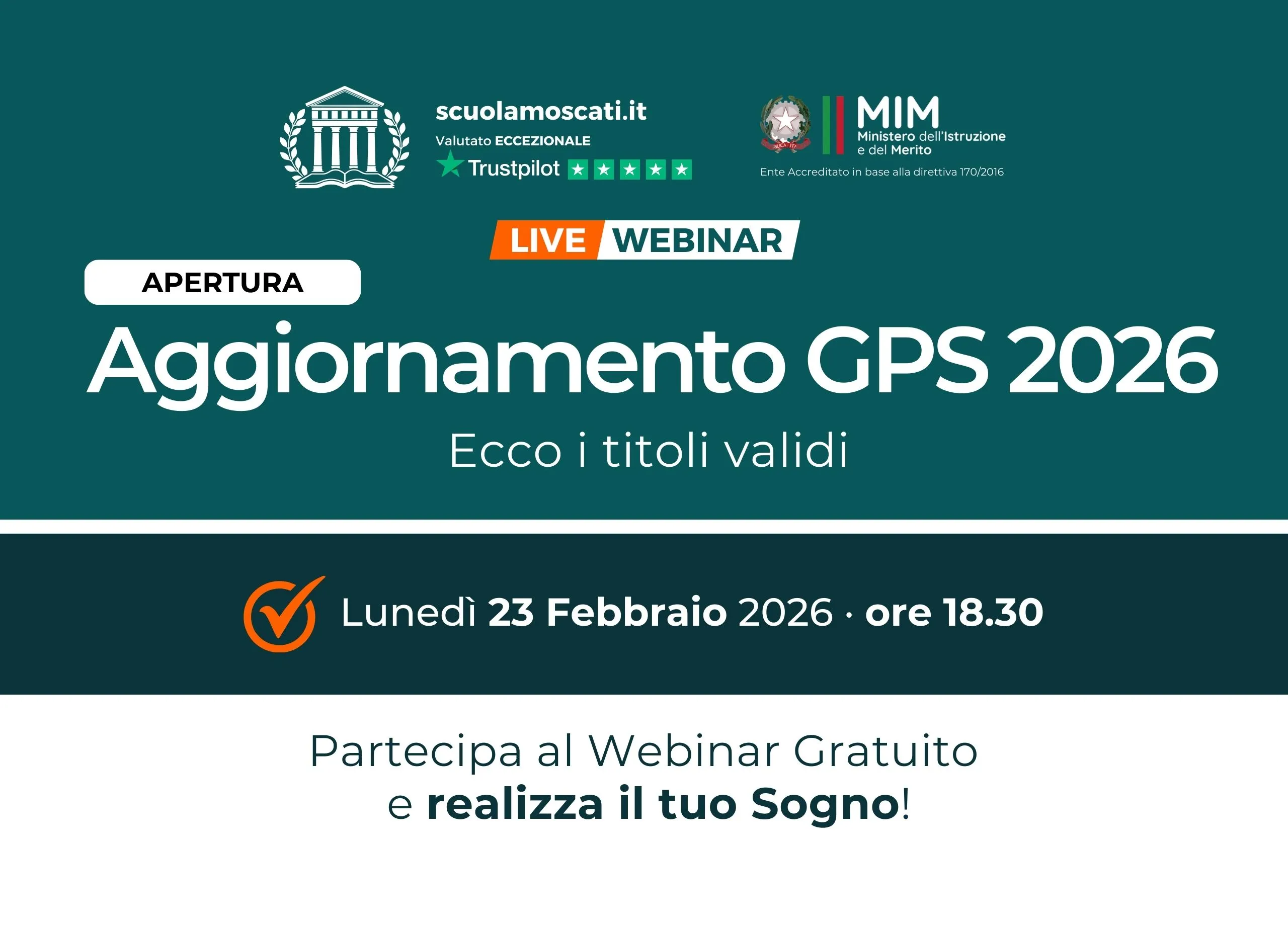 Locandina popup webinar Apertura Aggiornamento GPS - Ecco i titoli validi