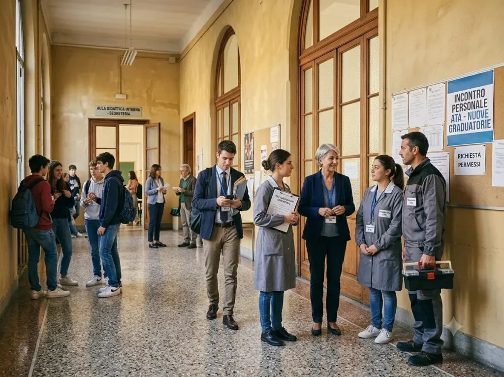 La CIAD dà punteggio in Graduatoria ATA: alunni e docenti in un corridoio scolastico
