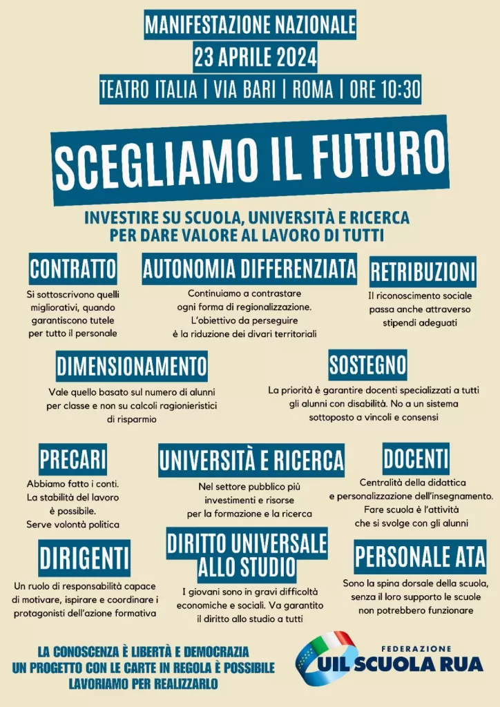 il manifesto della manifestazione della Uil scuola Rua