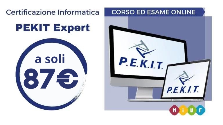 Banner della certificazione informatica Pekit Expert, in vendita a 87€ sul sito di Scuola Moscati