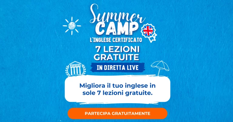 Banner pubblicitario del Summer Camp di Scuola Moscati, dove poter seguire in diretta 7 lezioni gratuite