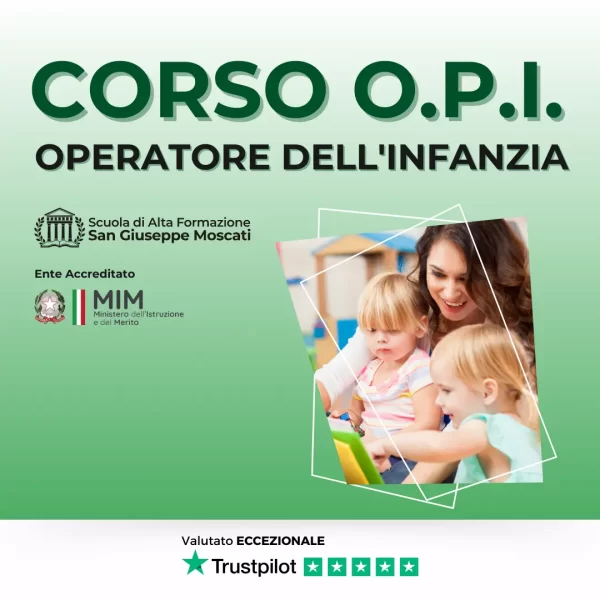 Banner pubblicitario del Corso OPI (Operatore dell'Infanzia), organizzato da Scuola Moscati, ente accreditato presso il MIM