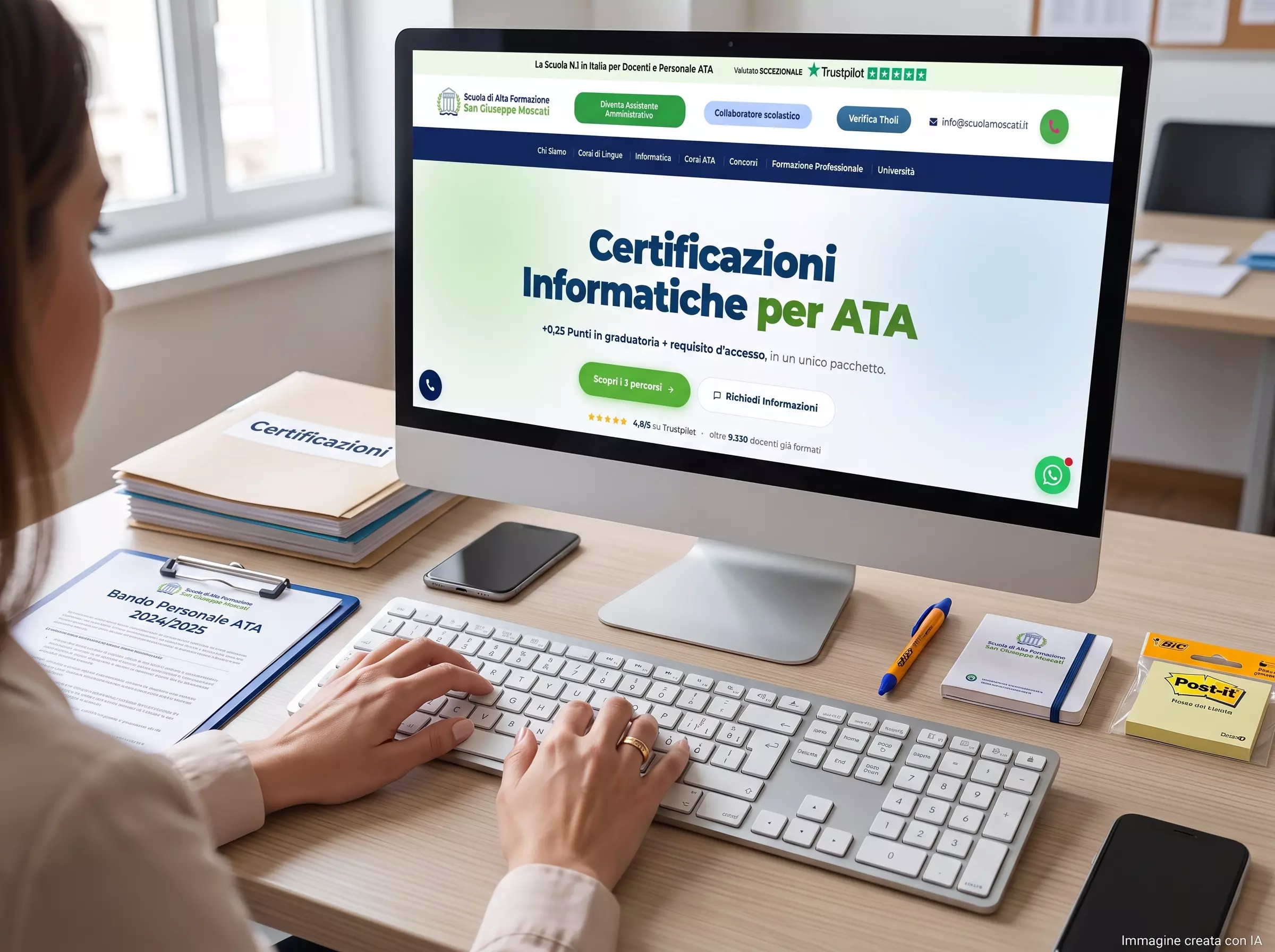 Quanti punti vale la certificazione EIPASS 7 Moduli User - segretaria scolastica davanti ad un pc