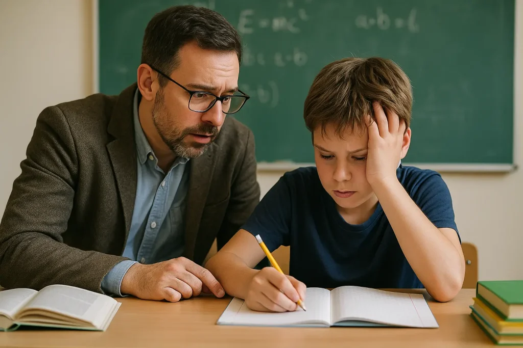 docente aiuta alunno con DSA
