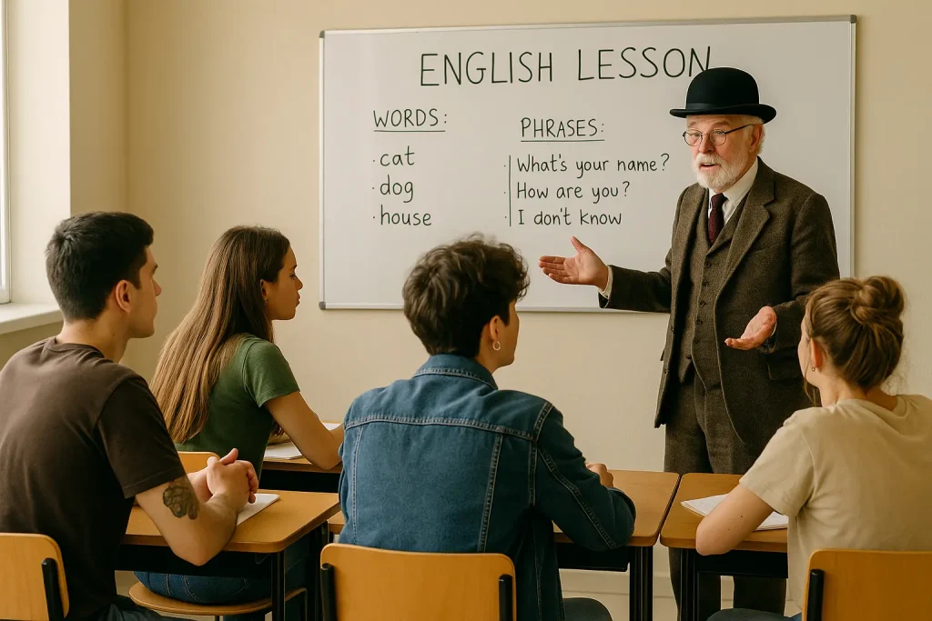 docente di inglese durante una lezione in classe