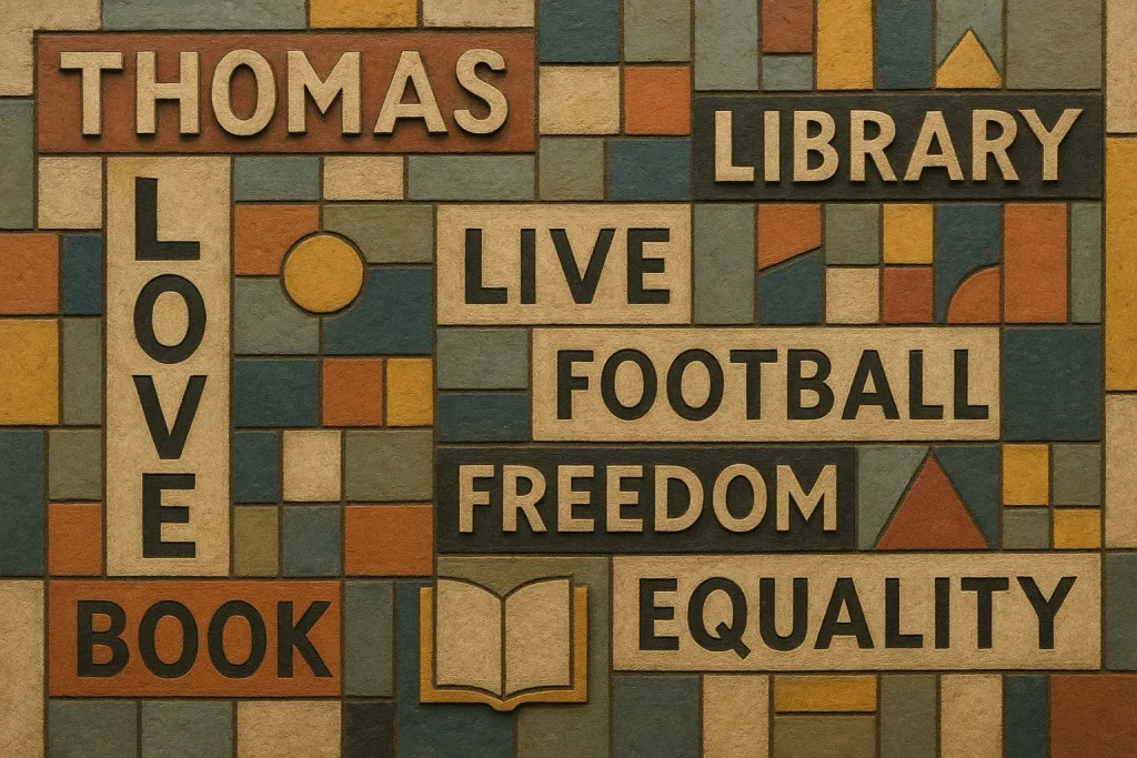 termini inglesi inseriti in un'opera d'arte moderna