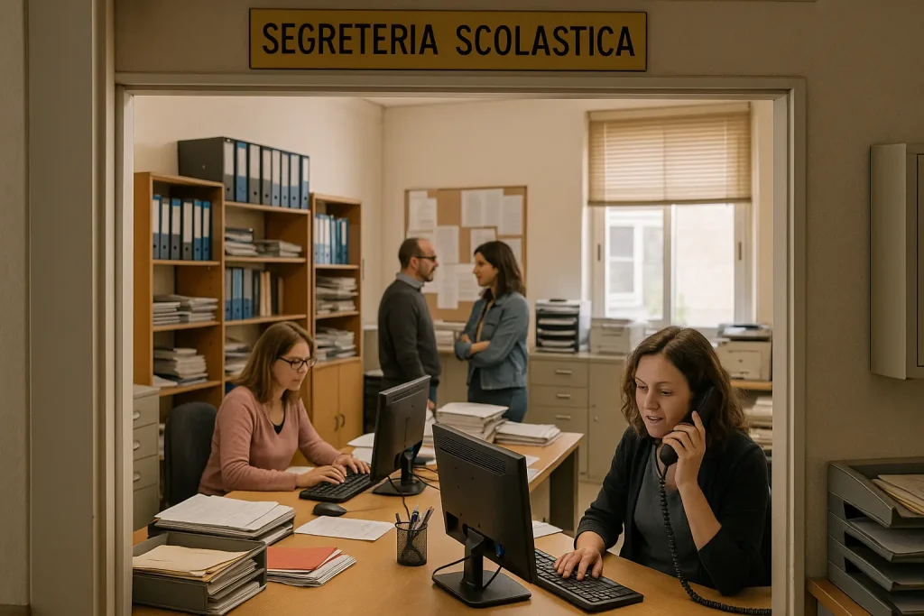 Dipendenti al lavoro nella segreteria scolastica