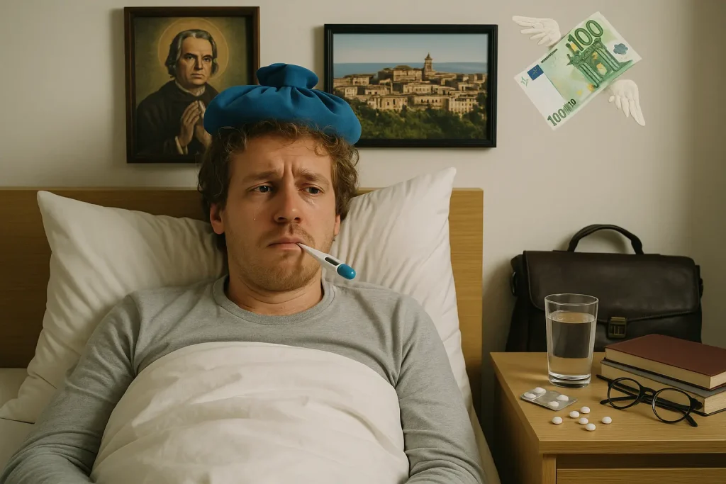 docente malato a letto con una banconota con le ali che voal via