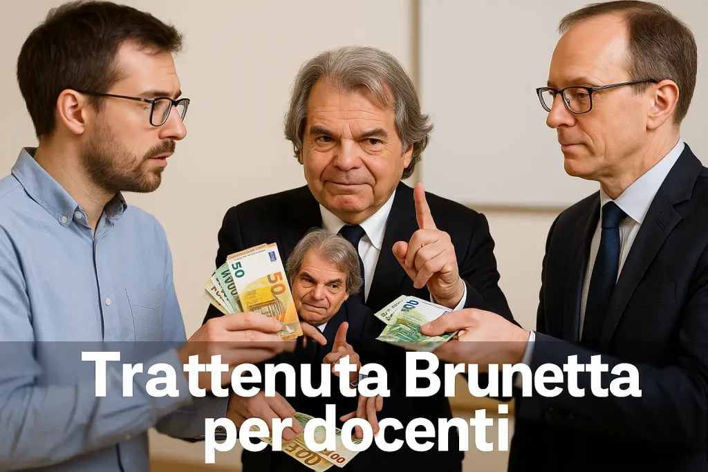 L'ex Ministro Brunetta preleva alcune banconote dallo stipendio che il DS consegna ad un docente
