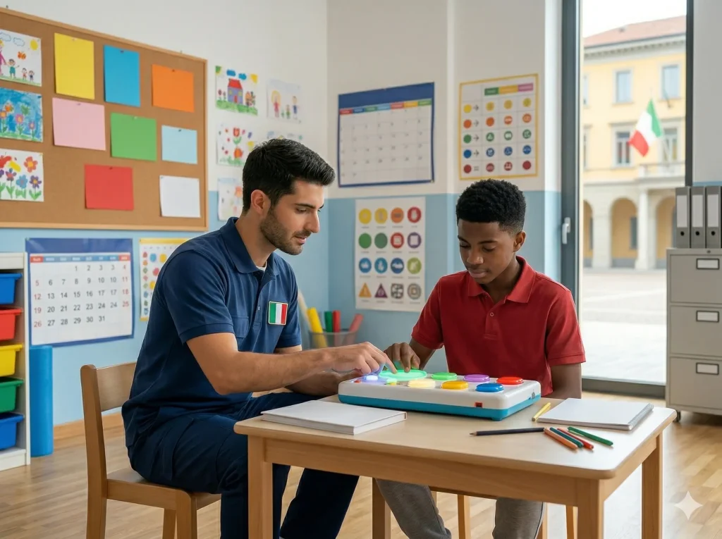 operatore OSA con un alunno in classe