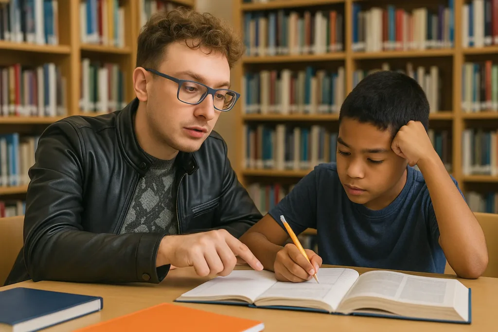 docente di sostegno aiuta uno studente
