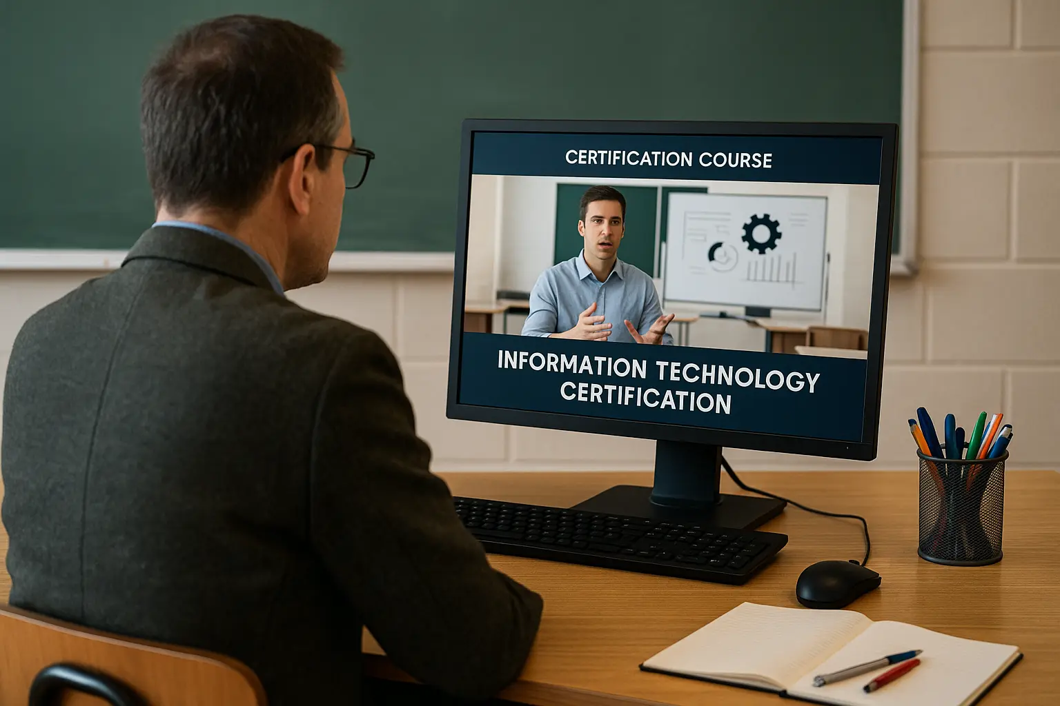 Docente segue un corso per certificazioni informatiche online