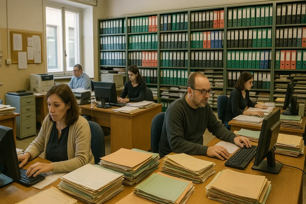 personale ATA al lavoro nella segreteria scolastica