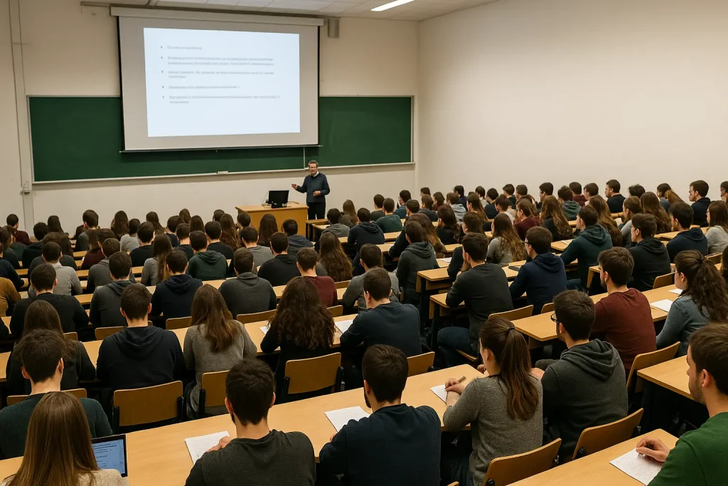 aula universitaria piena di docenti che seguono un percorso abilitante