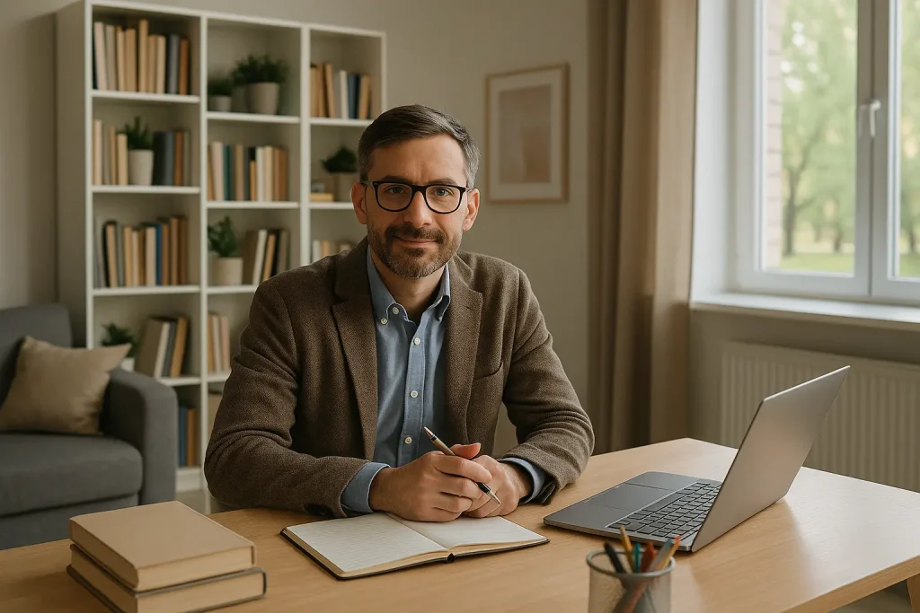 ocente alla propria scrivania mentre studia