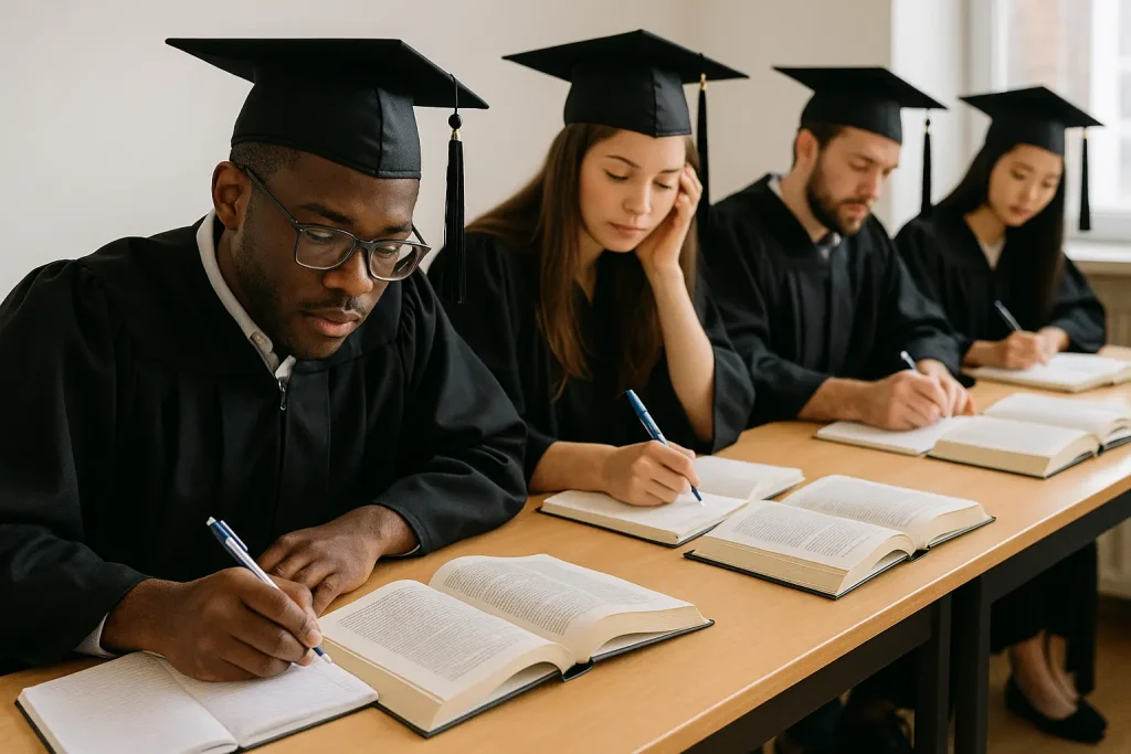  laureati che studiano alla propria scrivania