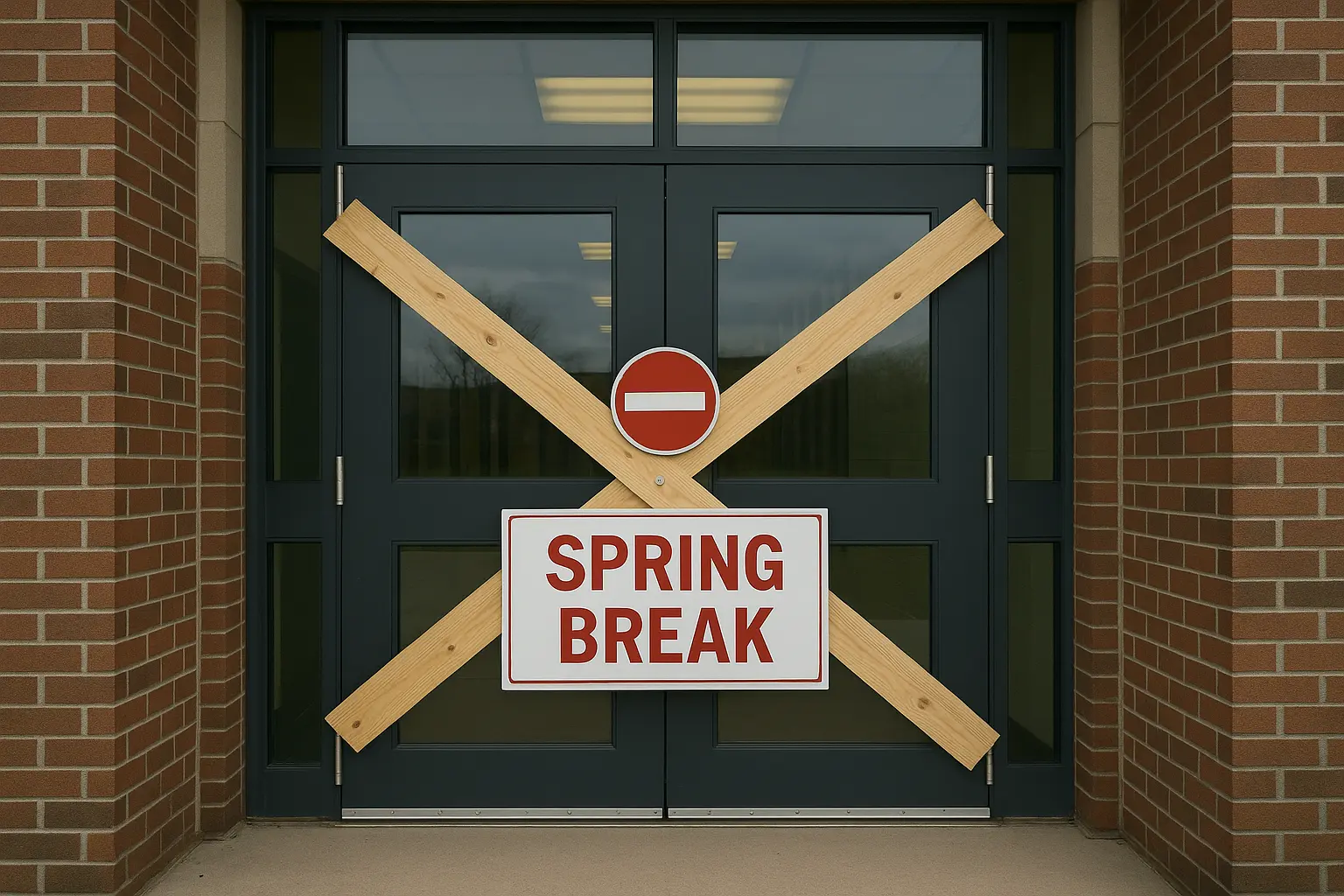 scuola sprangata e la scritta "Spring break"
