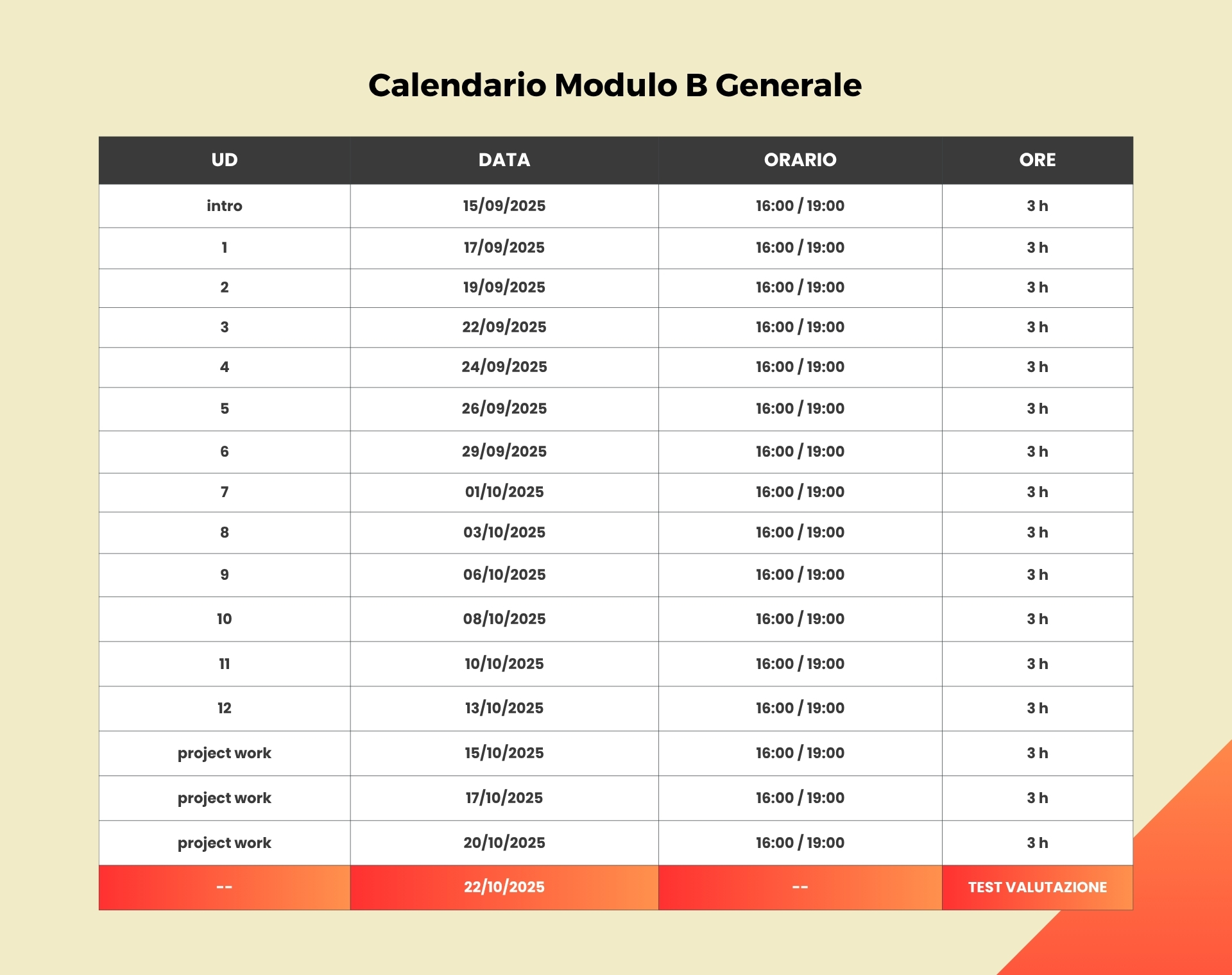 Calendario Modulo B Generale