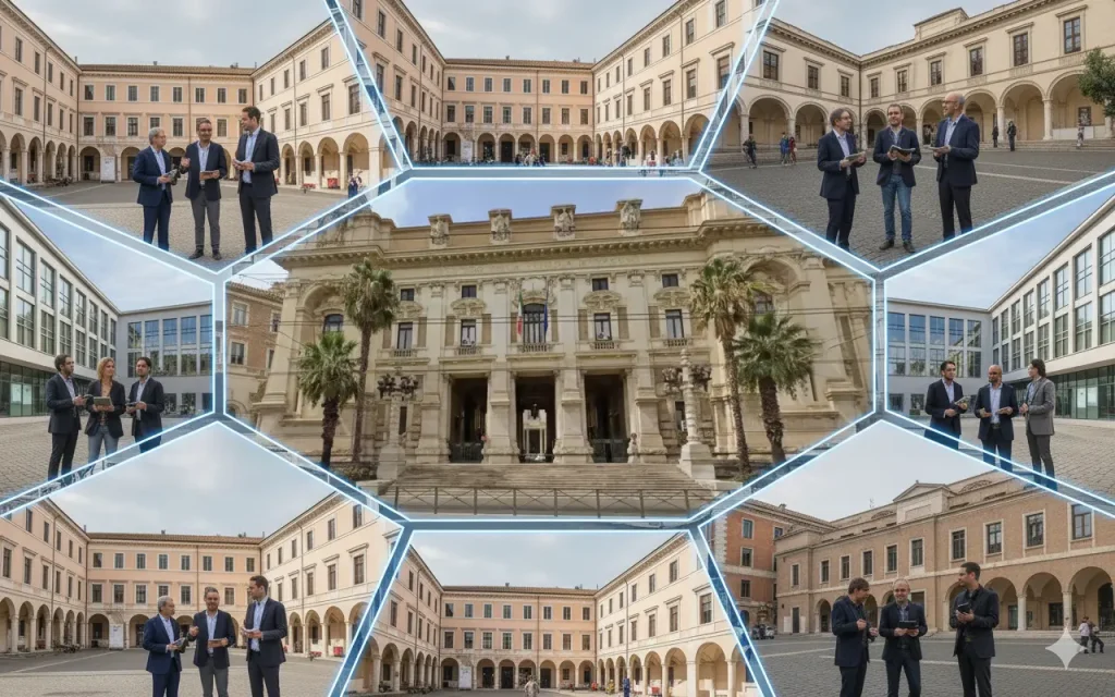 Al centro il MIM e intorno vari edifici solastici con docenti