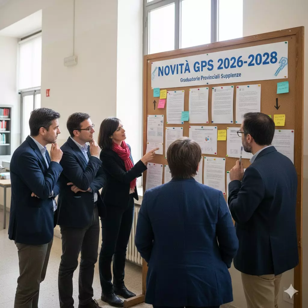Novità GPS 2026-2028: docenti che osservano una bacheca con le novità