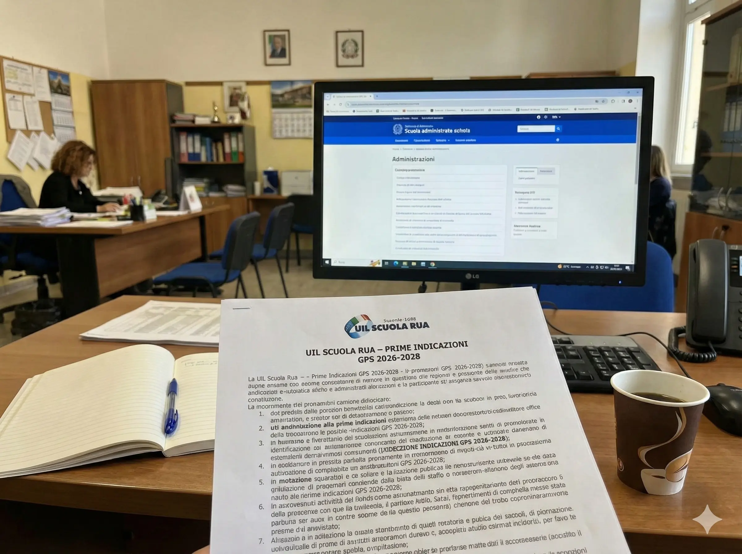Le prime Indicazioni Uil GPS 2026-2028: la scheda della Uil davanti al monitor di un Pc