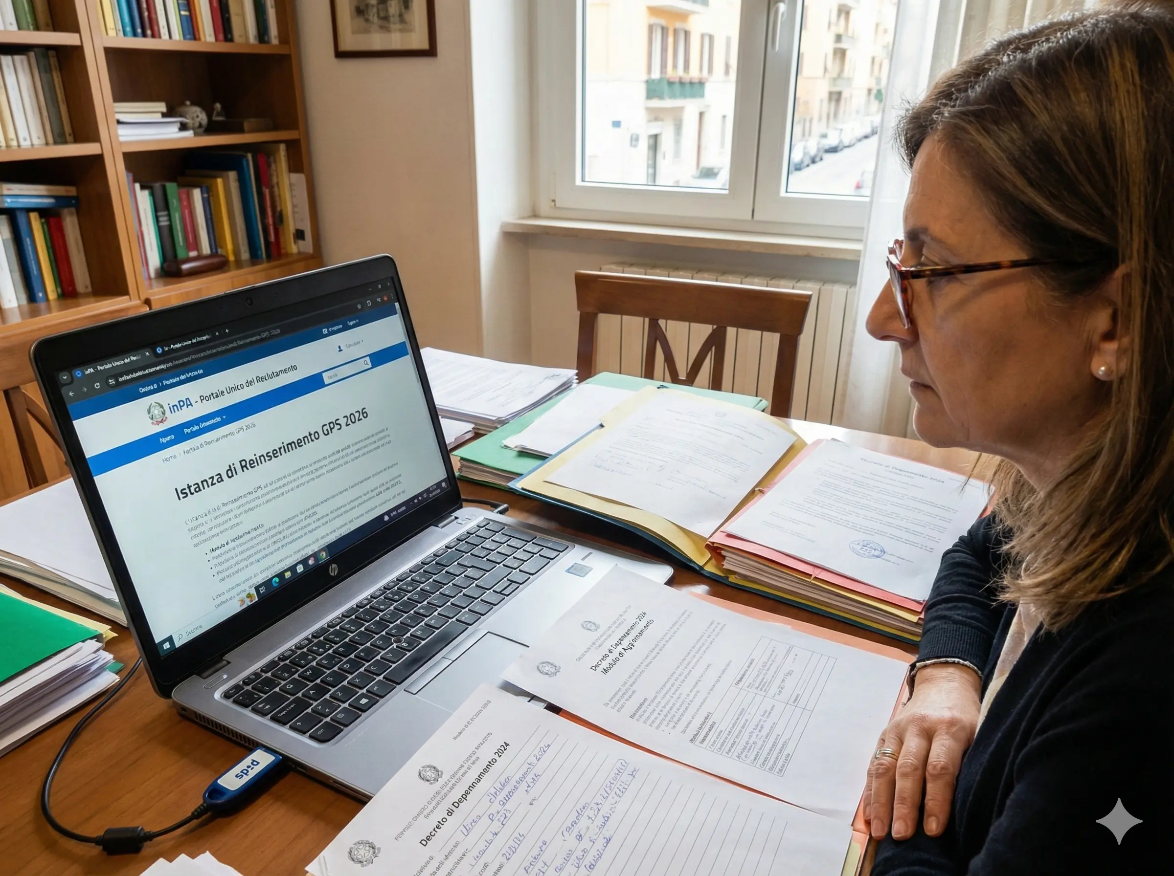 Reinserimento GPS 2026: docente davanti ad un pc mentre compila istanza
