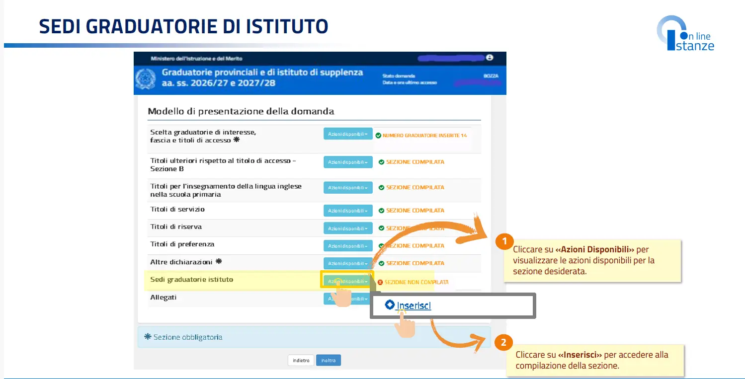 Scelta sedi Graduatorie di Istituto