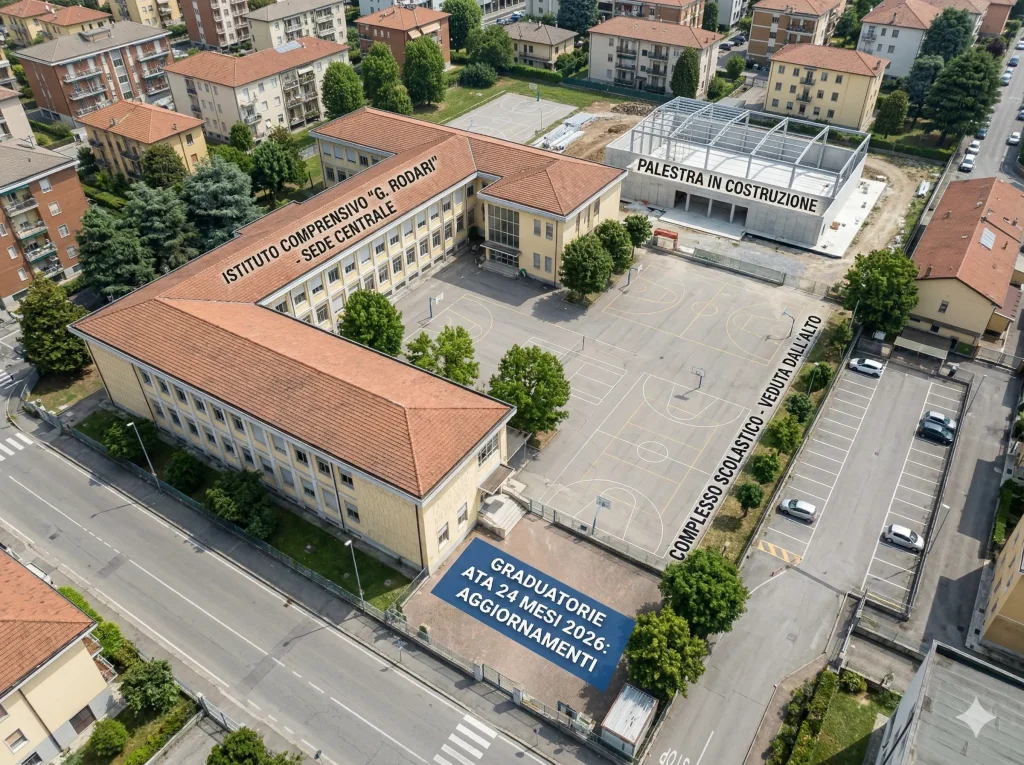 Graduatorie ATA 24 mesi 2026: edificio scolastico visto dall'alto