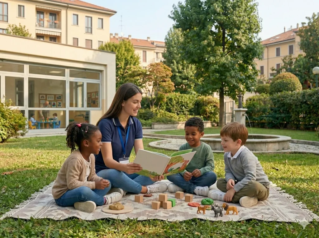 OPI in giardino con alcuni bambini