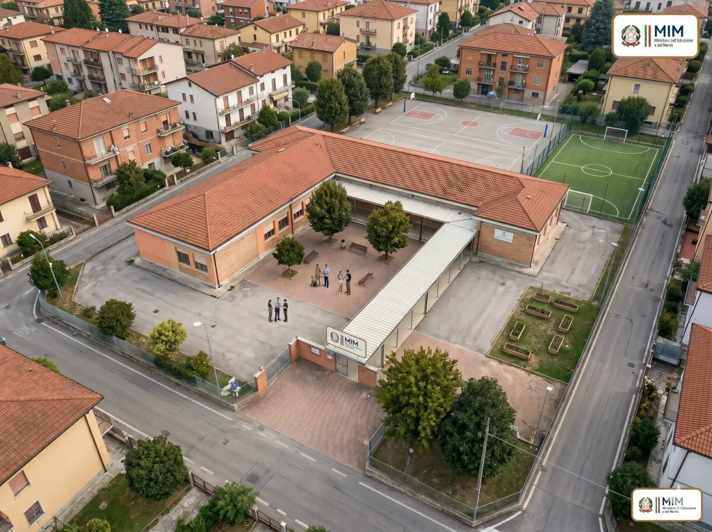 Certificazione ATA obbligatoria: edificio scolastico visto dall'alto