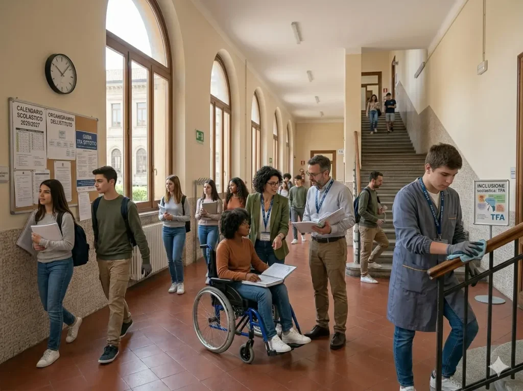 Chi è l'Operatore Scolastico: OS in corridoio con un alunno disabile