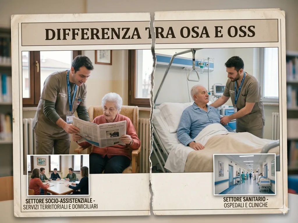 Osa e OSS nei rispettivi ambiti operativi. In primo piano la scritta "Differenza tra OSA e OSS"