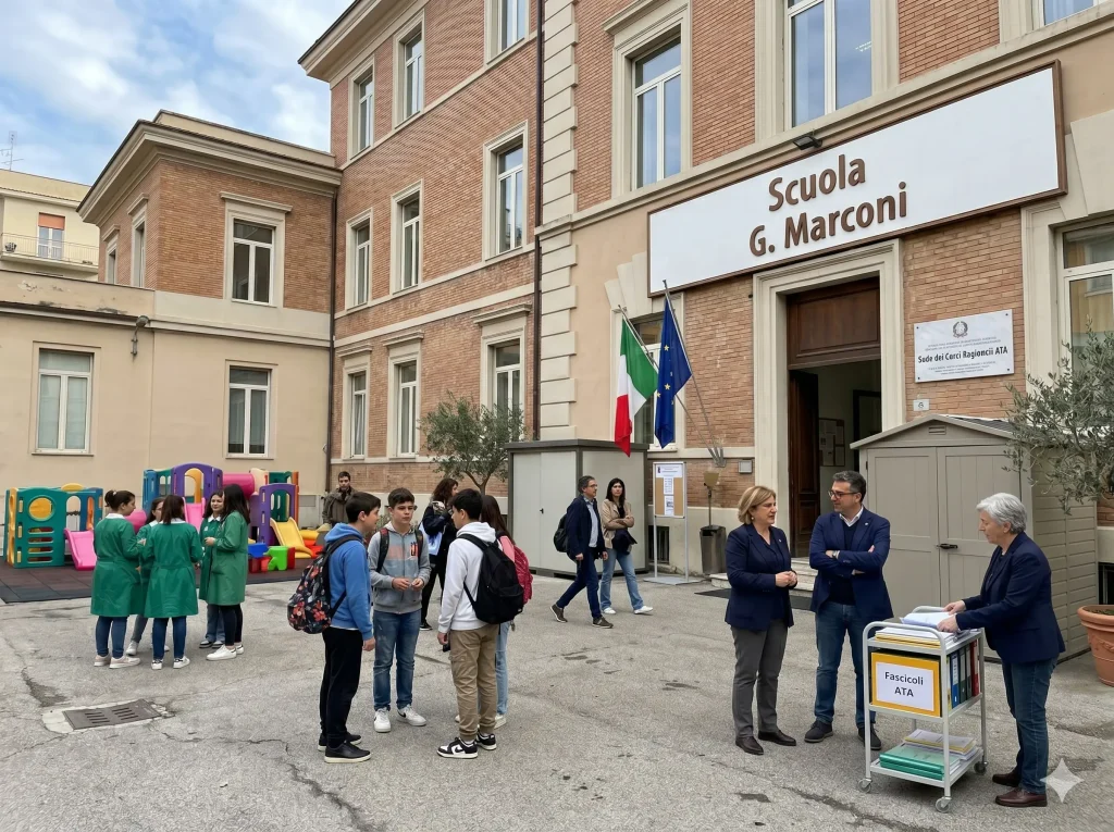 Corsi regionali ATA: docenti ATA e alunni davanti ad una scuola