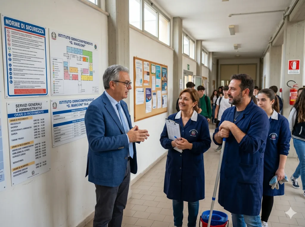 DSGA in corridoio con alcuni Collaboratori scolastici
