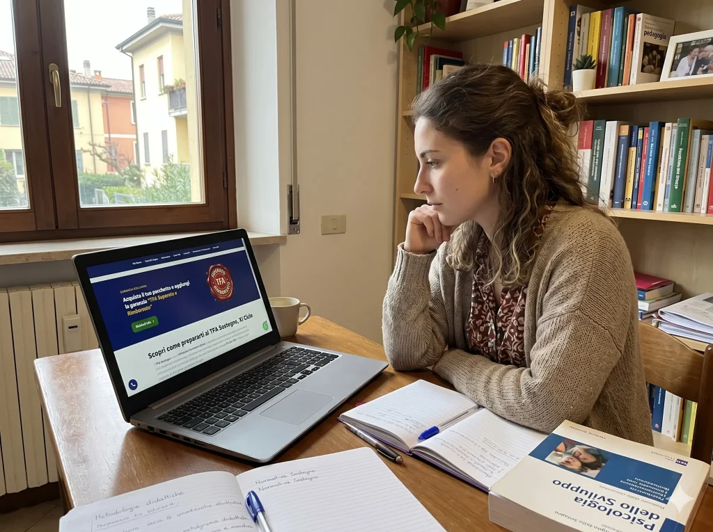 TFA Sostegno Scuola Secondaria 2026: aspirante docente di sostegno consulta il sito di Scuola Moscati