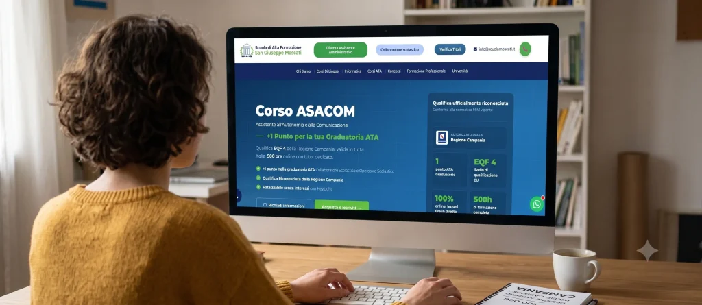 Chi è l'ASACOM: aspirante ASACOM consulta il corso sulla pagina di Scuola Moscati