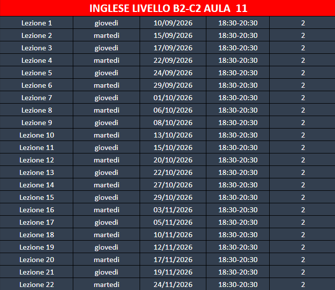 Calendario delle Lezioni Live – Livello B2-C2