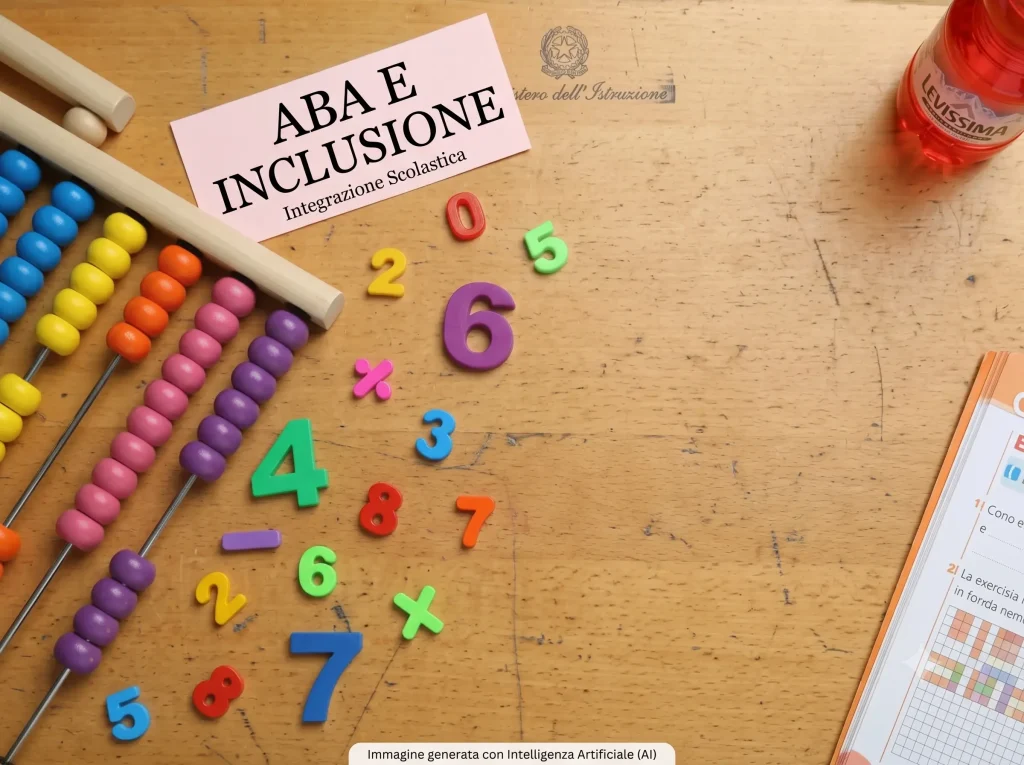 Autismo e ABA: un pallottoliere e dei numeri, con la scritta ABA e inclusione