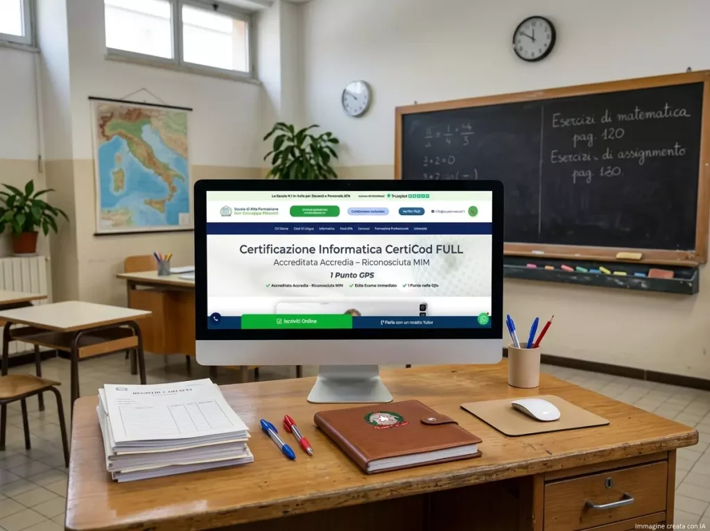 Certificazioni Informatiche per ATA e Docenti: pc su una cattedra