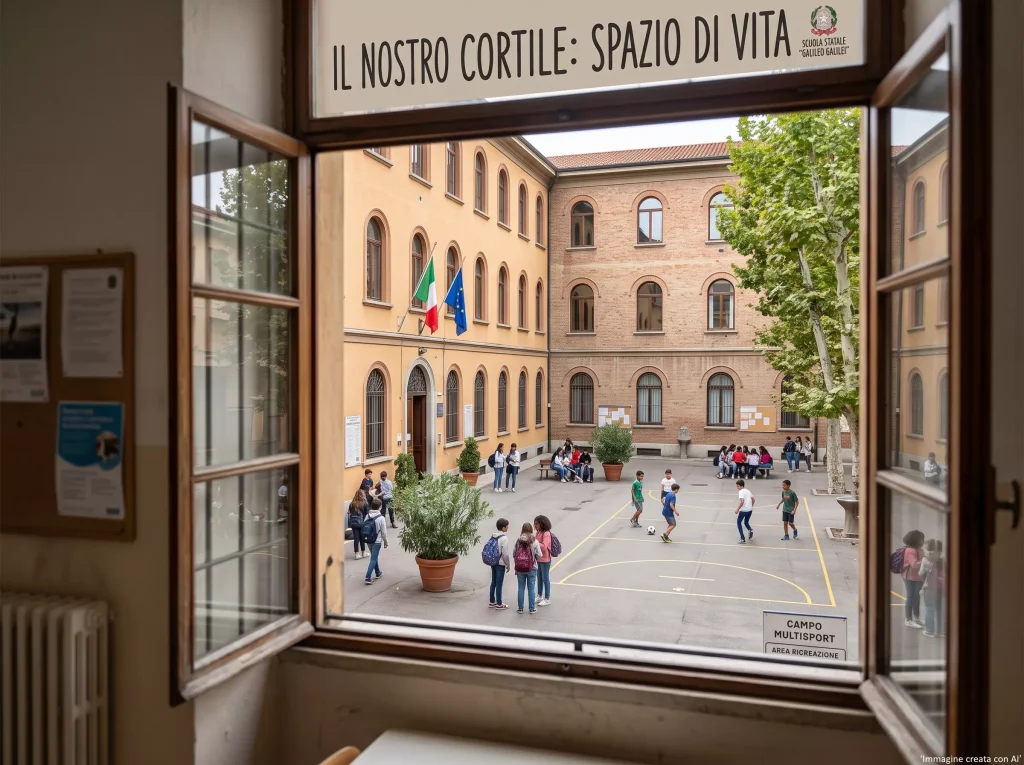Pensione Personale ATA: cortile scolastico visto attraverso una finestra