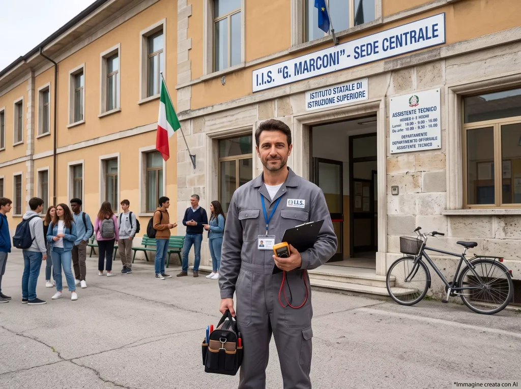 Stipendio Assistente Tecnico 2026: AT davanti ad una scuola