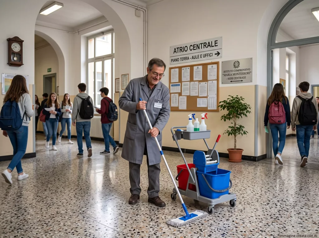 Stipendio Operatore Scolastico 2027: OS al lavoro nel corridoio di una scuola