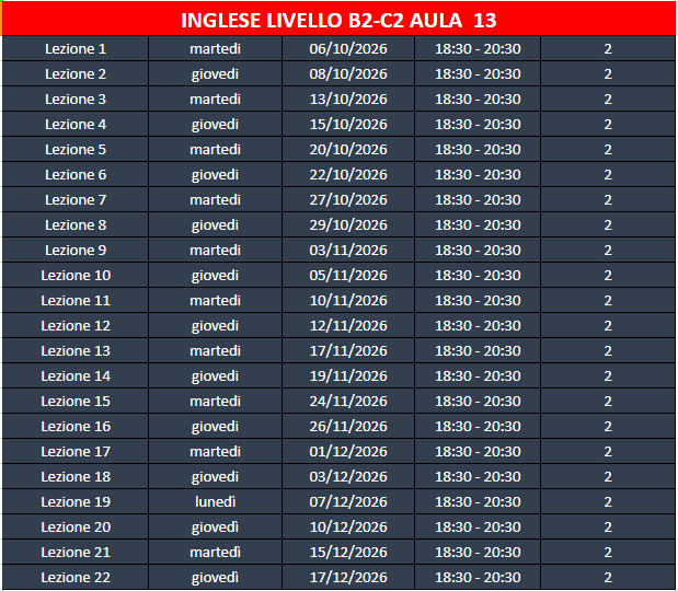 Calendario delle Lezioni Live – Livello B2-C2