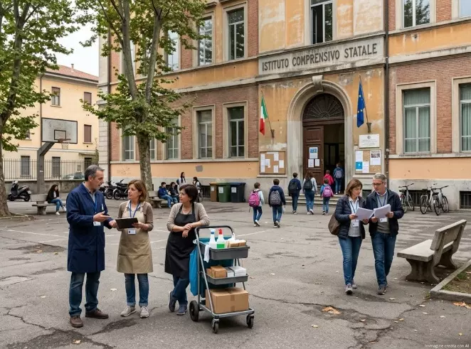 Costo Domanda ATA 2027: figure ATA nel cortile di una scuola